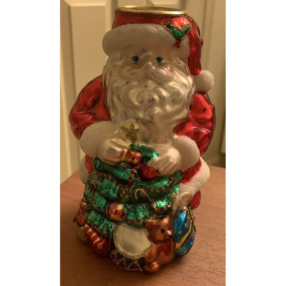 Vintage Glass Santa Holding Presents Christmas Tree Candle‎ Holder 6.7